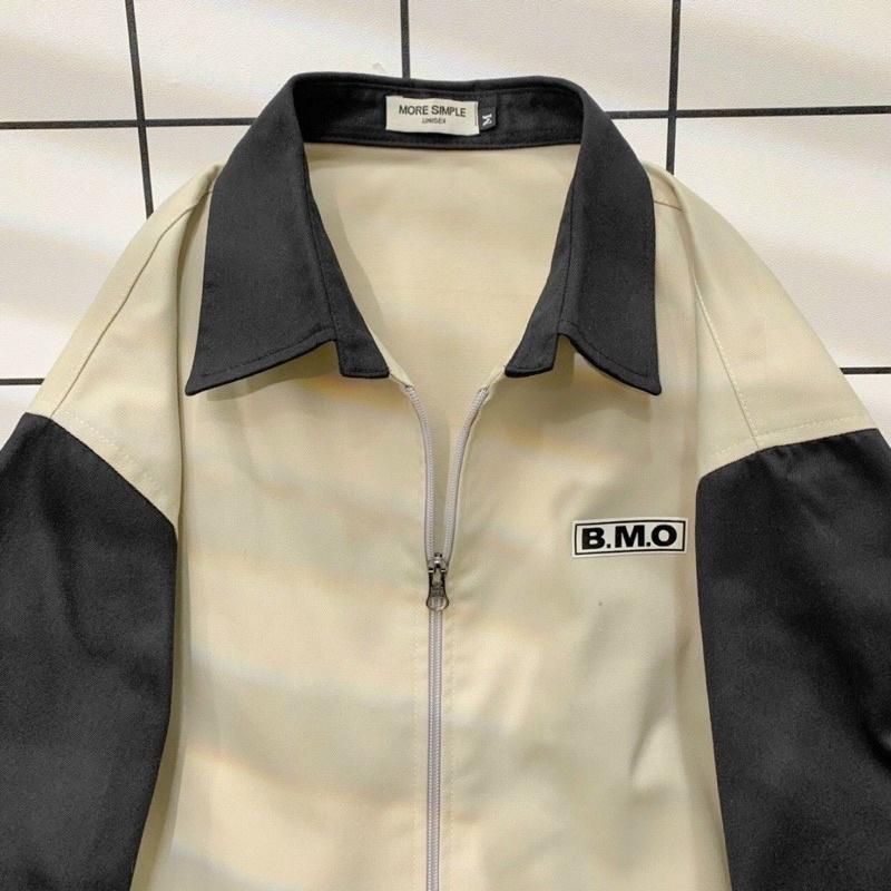 Áo khoác form rộng unisex áo khoác sơ mi cổ bẻ chất vải kaki phong cách hàn quốc thêu logo B.M.O