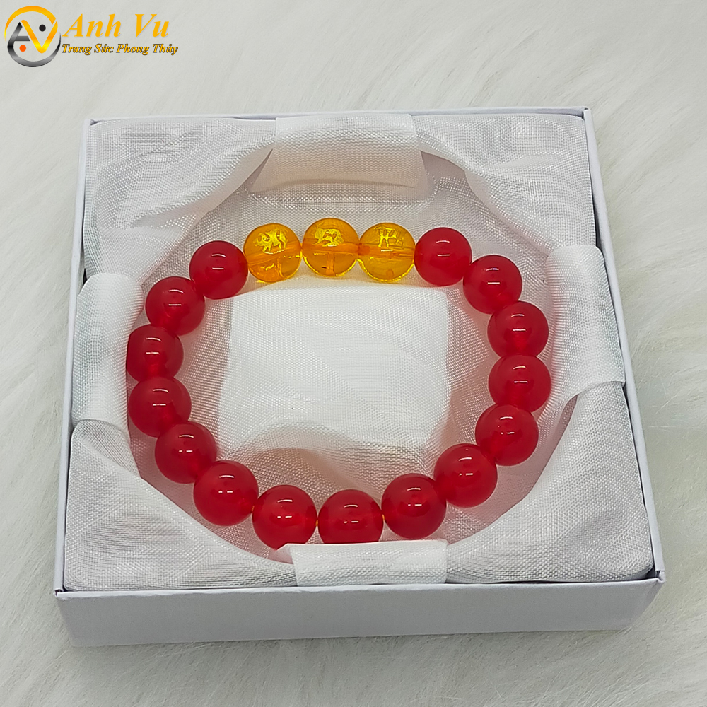 Vòng tay đá mã não đỏ tự nhiên - Vòng tay tam hợp quý nhân hợi mão mùi - May mắn tài lộc bình an