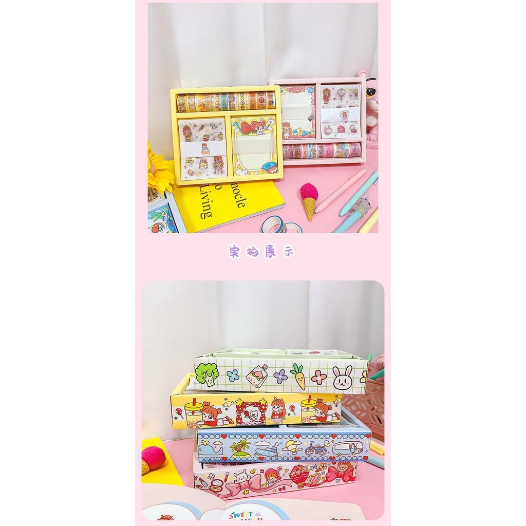 Set Hộp Washi Tape + Sticker + Giấy Note Siêu Cute