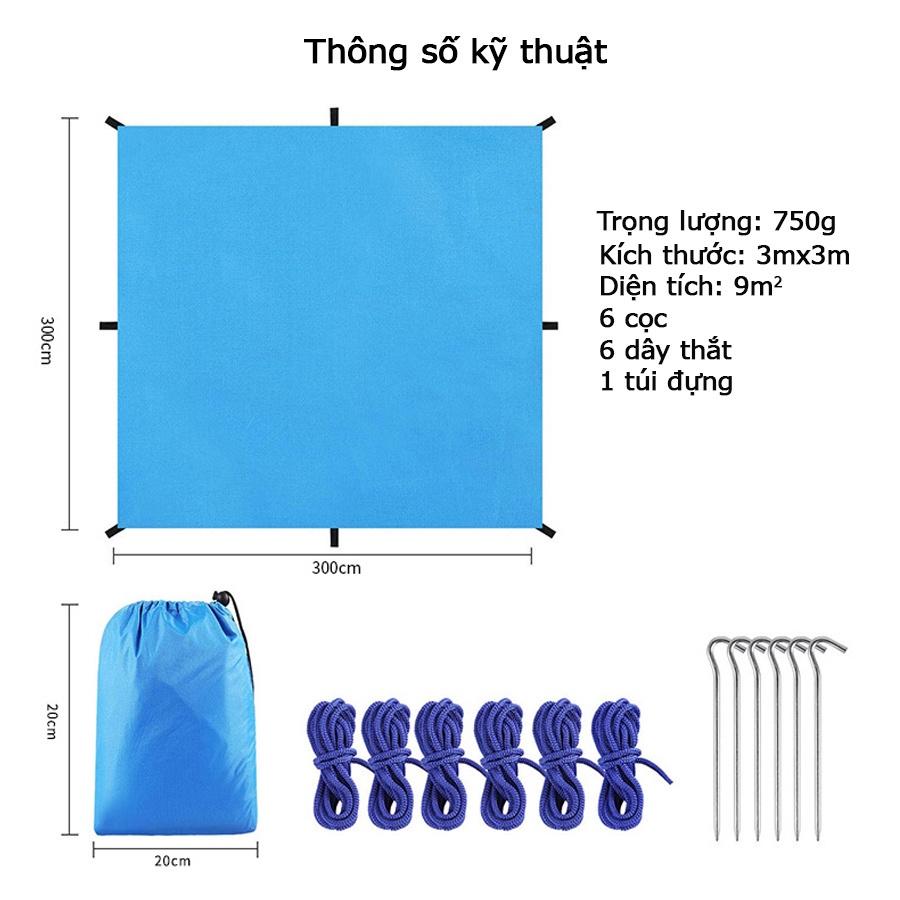 Tấm tăng/tarp lều tráng bạc chống UV kèm cọc chống, dễ dàng tùy biến với nhiều kiểu setup tiện cho chuyến đi dã ngoại