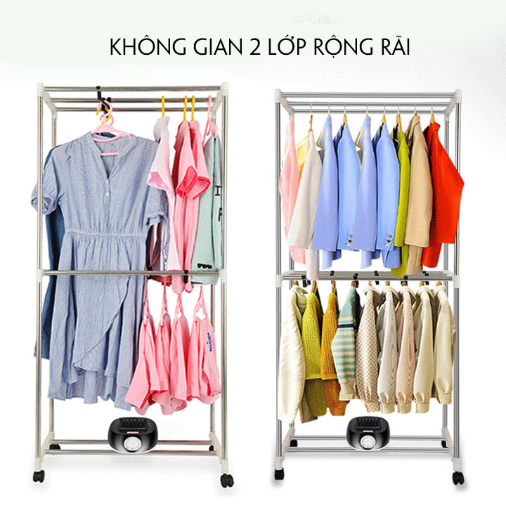 Tủ Sấy Quần Áo 2 Tầng Khung INOX Chắc Chắn Công Suất 1000W - Tủ Quần Áo 2 Tầng Tích Hợp Chức Năng Sấy