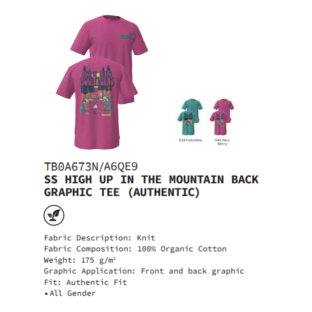 [Original] Timberland Áo Thun Unisex High Up In The Mountain Back Graphic Tee (Authentic) TB0A6QE9