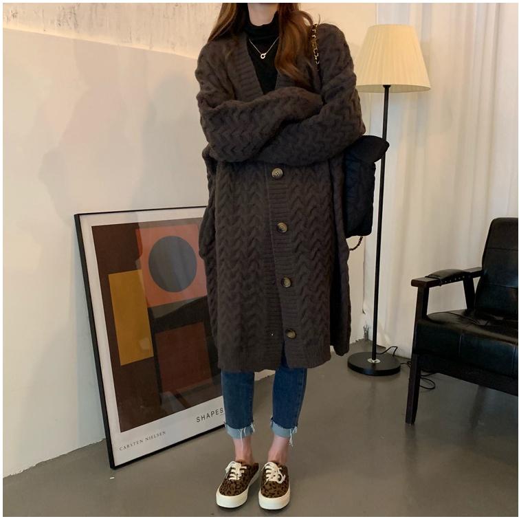Áo khoác len cardigan nữ form dài rộng bigsize cho nữ phong cách Hàn Quốc Hàng Quảng Châu chất đẹp S-1