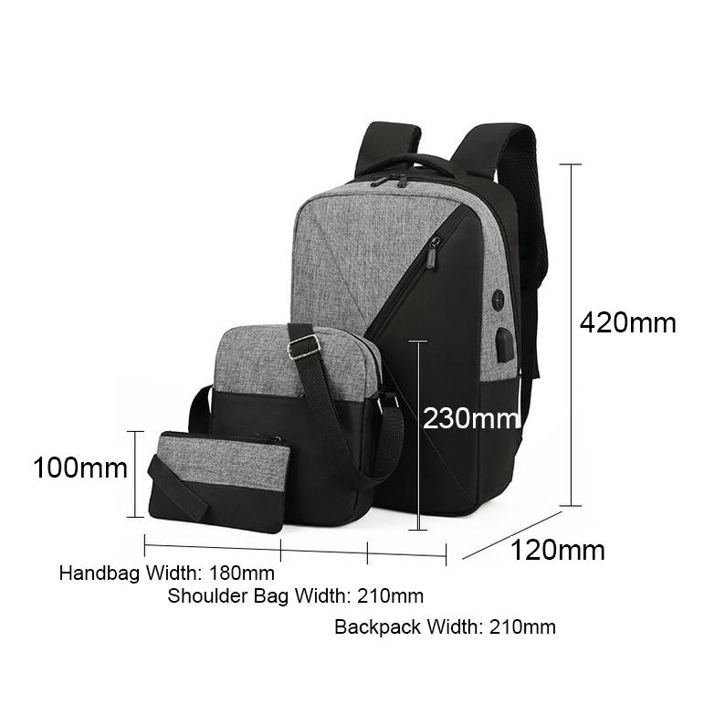 Outdoor Backpack Set Business Travel Bag Shoulder Bag School Bookbag Large Capacity with USB Charging Port