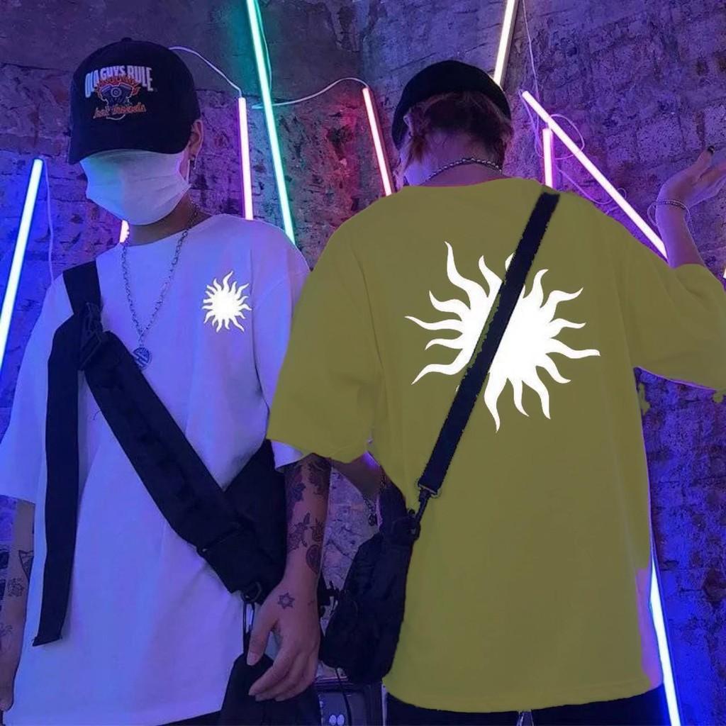 Áo Phông Nam Tay Lỡ In Phản Quang Mặt trời lửa 2 màu đen và trắng Trùm Unisex aothununisex aophongnam