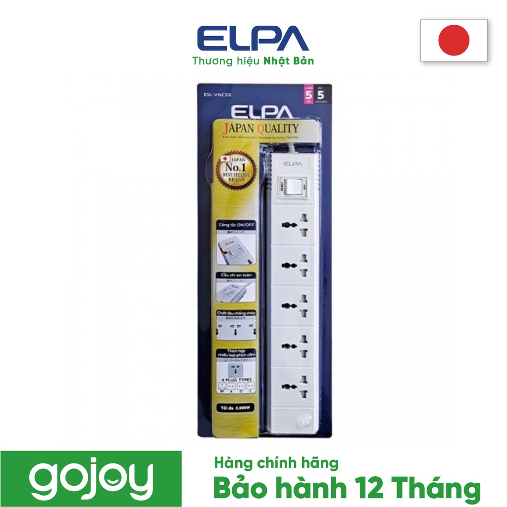 Ổ cắm 5 ổ điện; 1 công tắc; 3m; 2xUSB ELPA ESU-VNC53 - HÀNG CHÍNH HÃNG