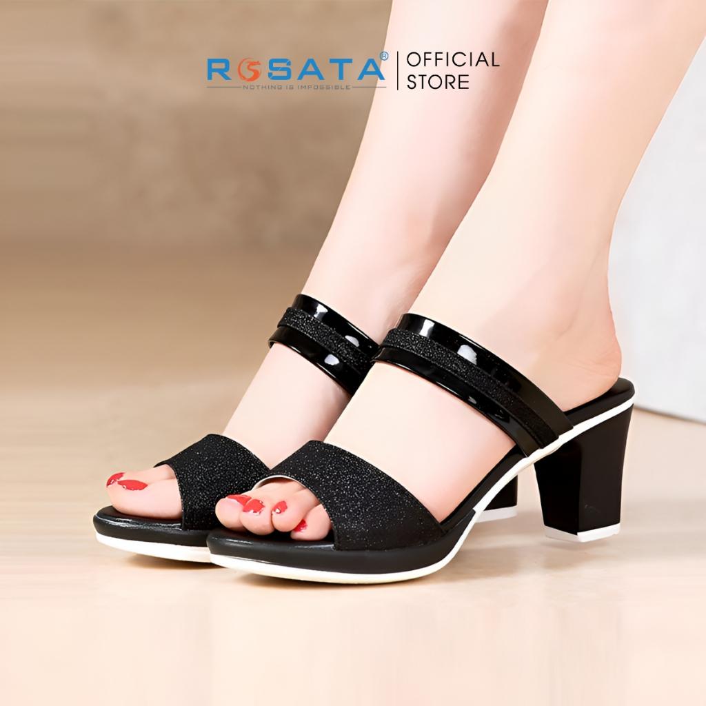 Giày sandal cao gót nữ đế vuông 6 phân mũi tròn xỏ chân ROSATA RO575 ( Bảo Hành 12 Tháng ) - Gold