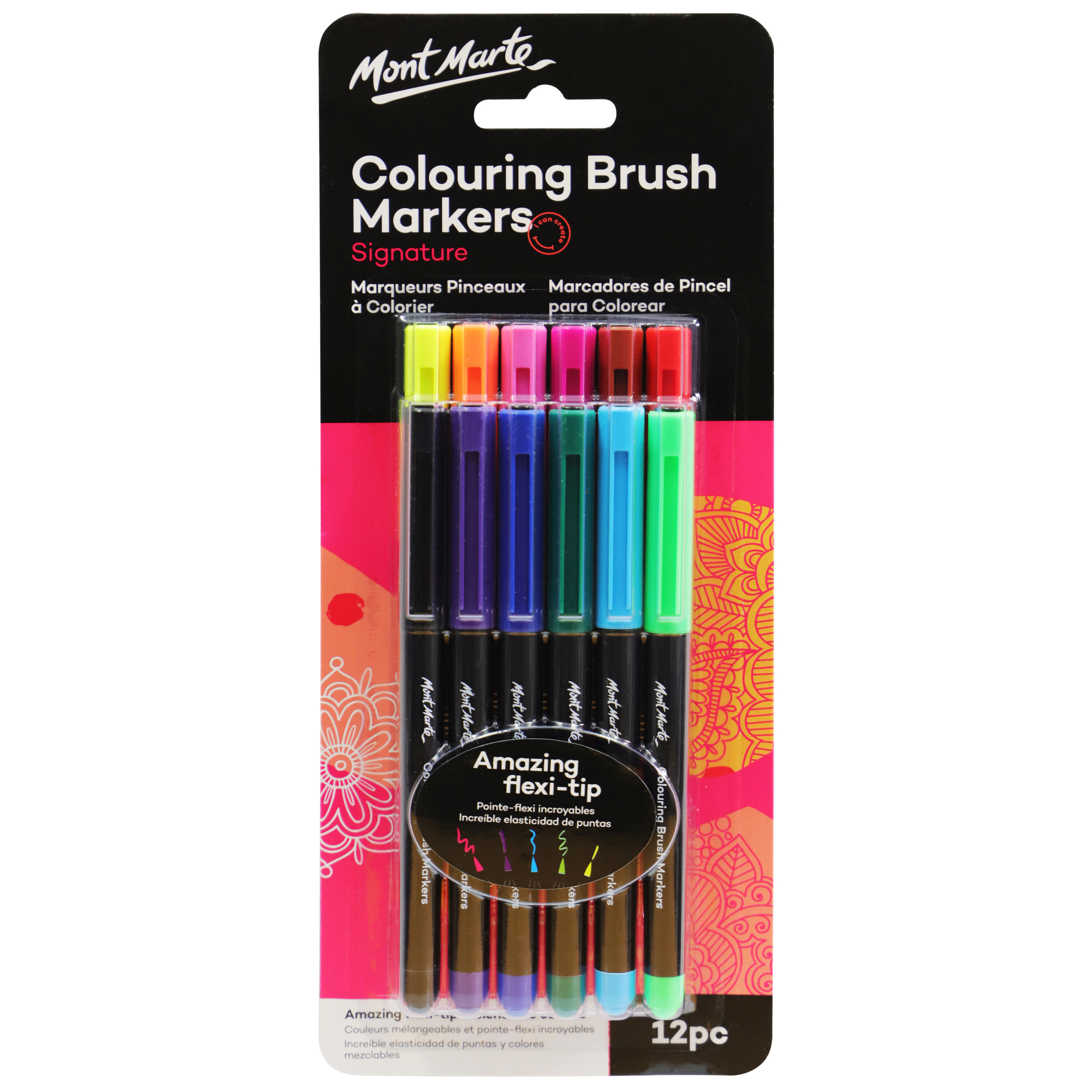 Bộ Bút Lông Đầu Cọ 12 Màu Cao Cấp hiệu Mont Marte - Colouring Brush Markers Signature 12pc