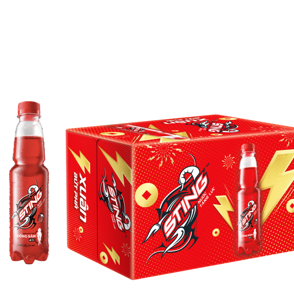 Thùng 24 Chai Nước Tăng Lực Sting Đỏ Dâu