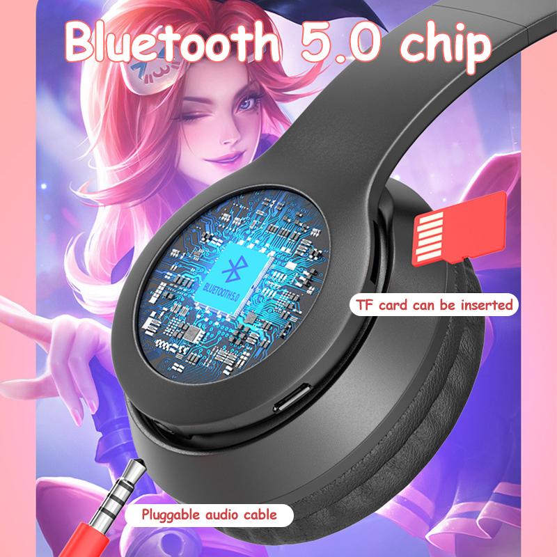 Wireless Headphones Cat Ear With Mic Bluetooth Cool Glow Light Stereo Bass Helmets Kids Gamer Girl Gifts