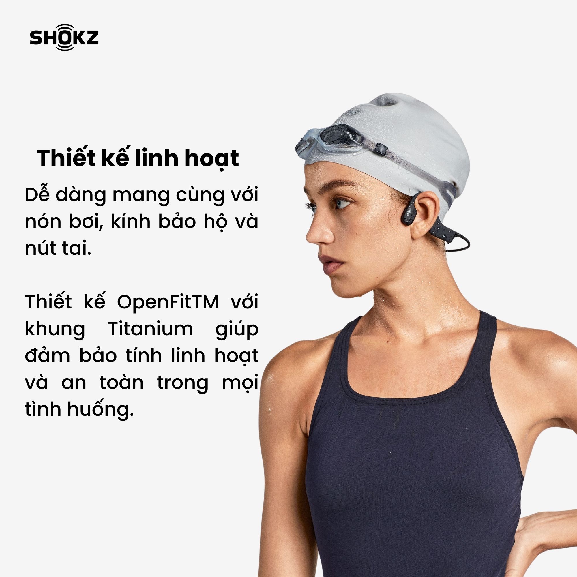 Tai Nghe Thể Thao Bơi Lội SHOKZ OPENSWIM - Truyền âm thanh qua xương Chống nước IP68 - Dung lượng lưu trữ 4GB cho 1200 bài hát - Hàng Chính Hãng