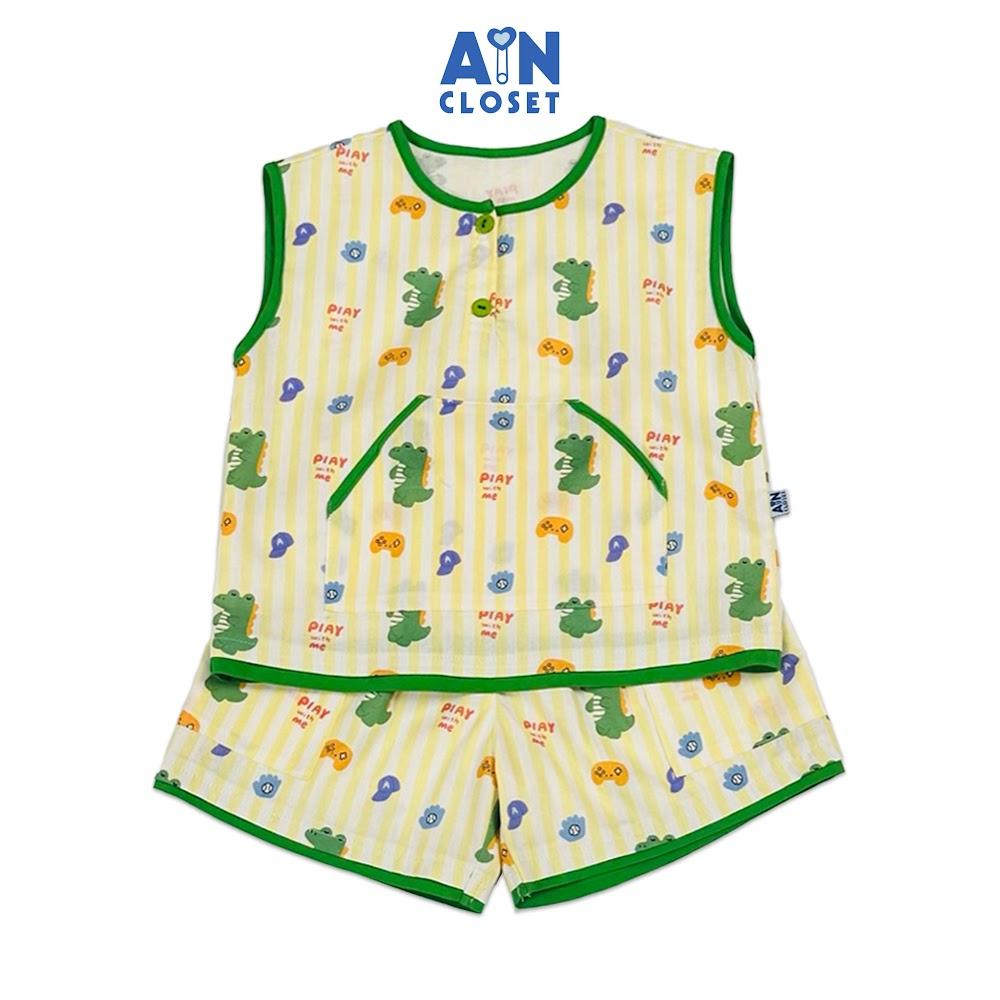 Bộ quần áo Ngắn bé trai họa tiết Khủng Long Kẻ Vàng Cotton - AICDBTWRLLBJ - AIN Closet