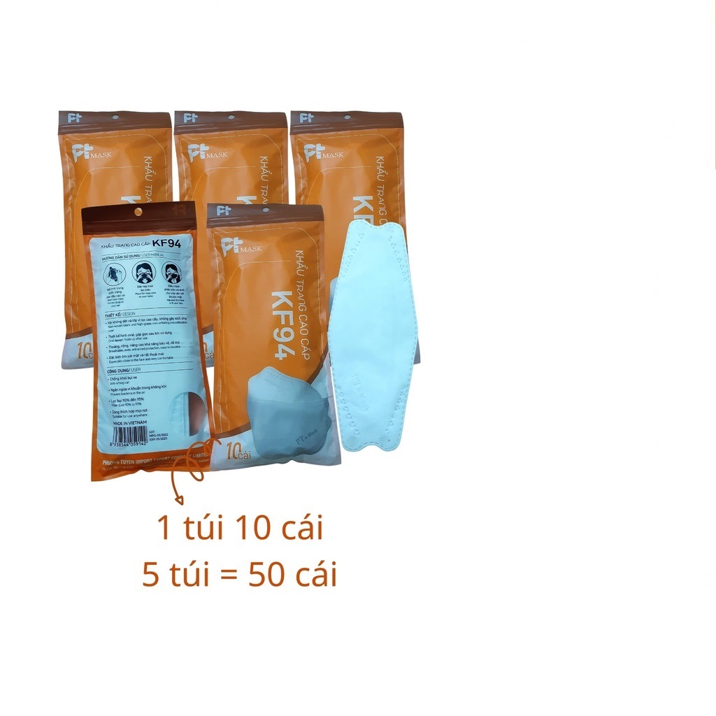 Khẩu Trang Y tế  KF94 PT Mask Kháng khuẩn, Chống Bụi. Đạt Các Chứng Chỉ ISO 13485, ISO 9001, CE, FDA, TGA.