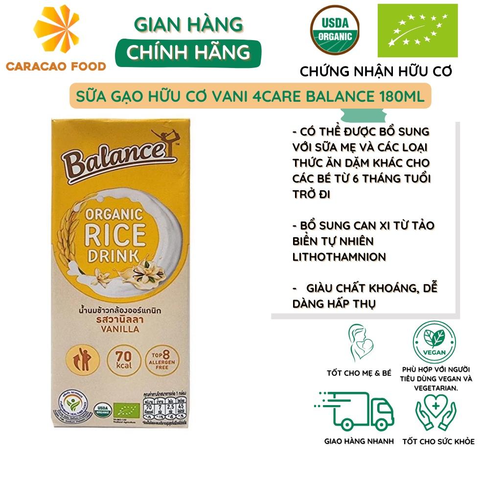 Sữa gạo hữu cơ vani 4Care Balance 180ml, sữa tốt cho sức khỏe mẹ và bé, sữa cho mẹ bầu