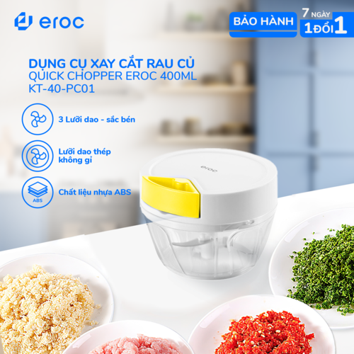 Dụng Cụ Xay Tỏi Ớt 3 Lưỡi Dao Cao Cấp 400ml Quick Chopper Eroc V-KT-40-PC01 - Hàng Chính Hãng