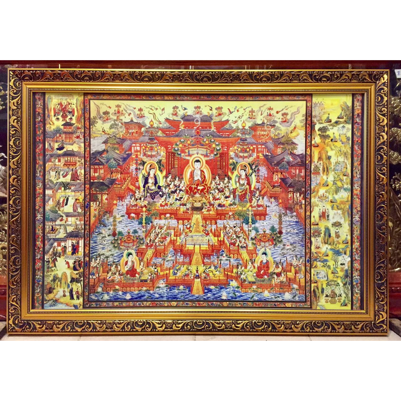 Tranh in dầu phong thủy, Thánh chúng cực lạc thế giới ( 71x101cm)