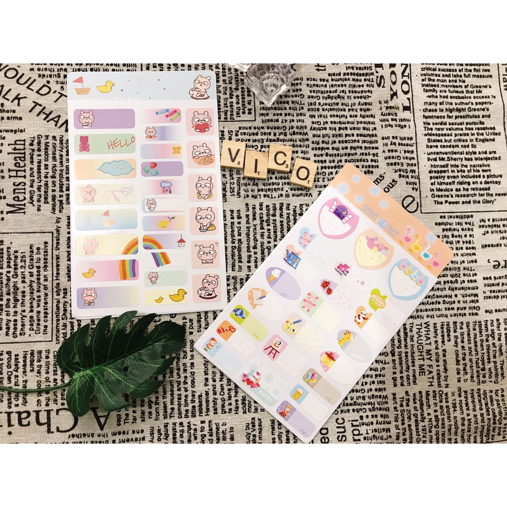 Bộ 6 Tấm Nhãn Dán Sticker Giấy Trang Trí Họ Tên Siêu Dễ Thương Name Sticker Cute ( Giao Ngẫu Nhiên )