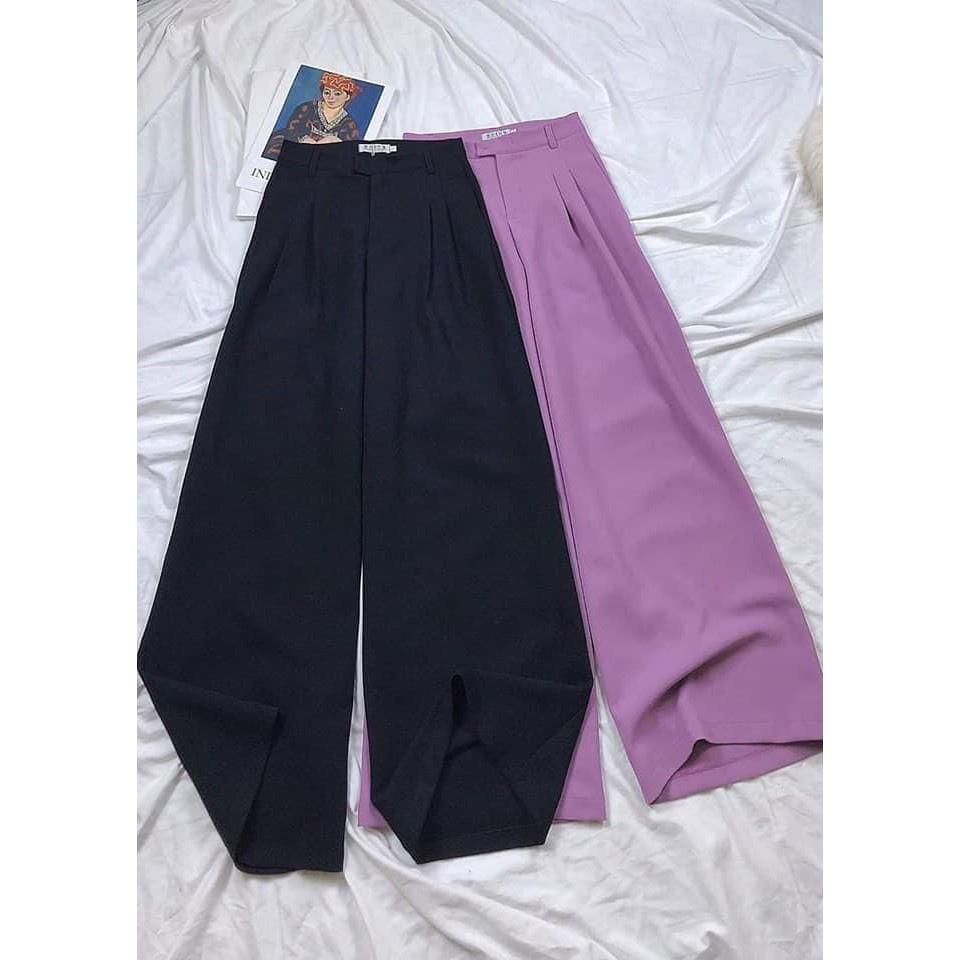 Quần ống rộng nữ lưng cao chất vải tuyết mưa khóa trước 1 khuy culottes CHERRY quần nữ ống suông tôn dáng bigsize T003