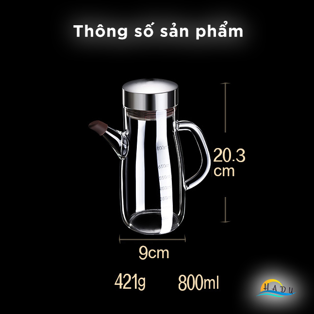 Chai Bình Lọ Đựng Dầu Ăn Nước Mắm Thủy Tinh Thông Minh Cao Cấp 800ml Nắp Inox 304 Đạt Chất Lượng Đức SSGP