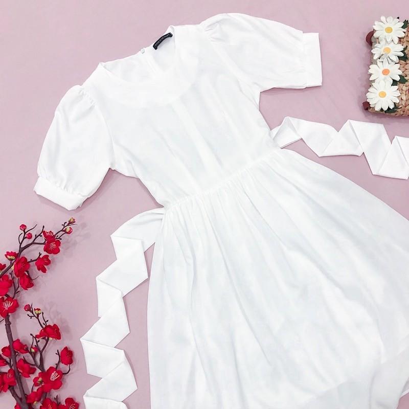 Đầm váy trắng chéo eo (kèm hình thật)