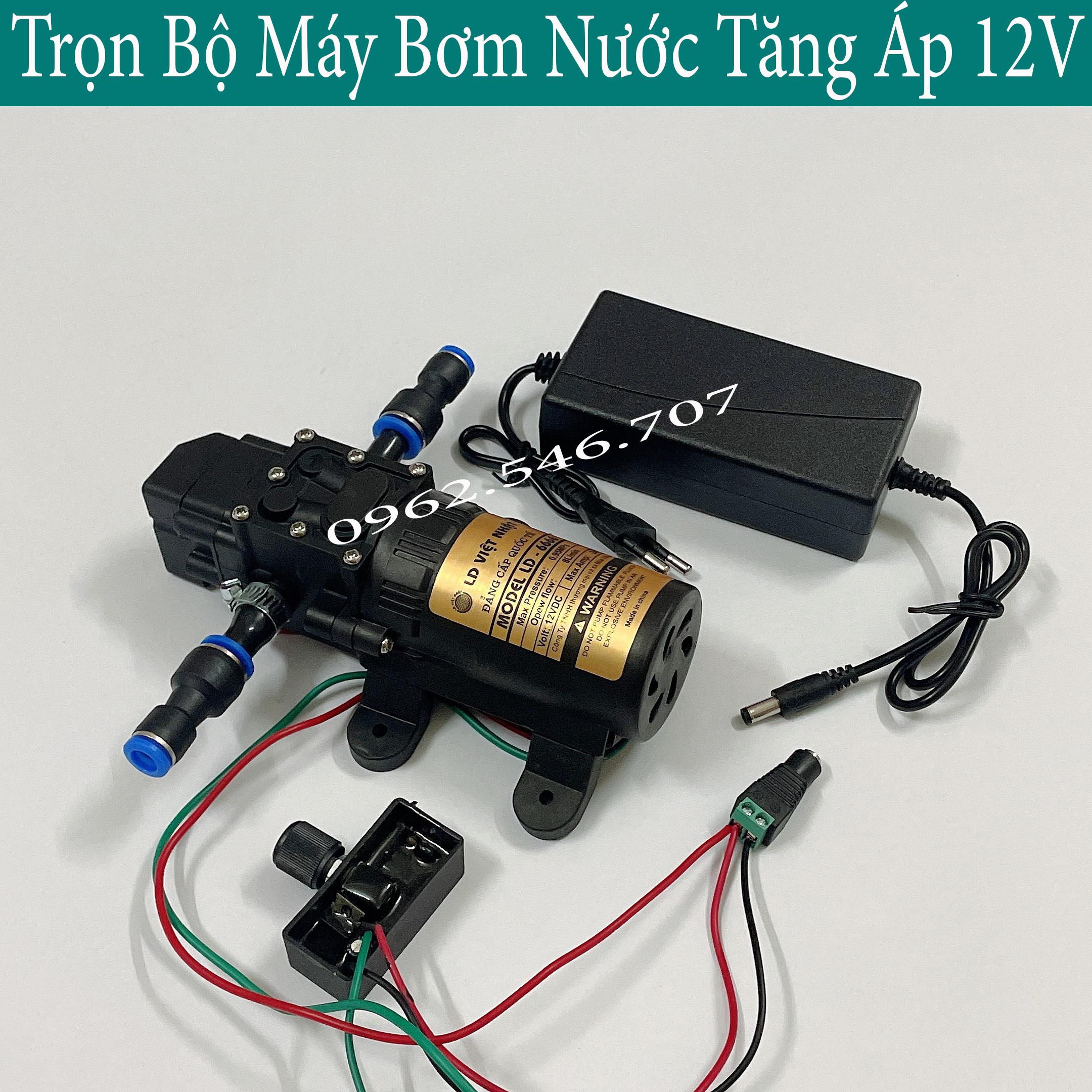 Bộ máy bơm tăng áp mini tự động ngắt 12v lưu lượng nước 8L/phút kèm nguồn ( Loại Tốt )