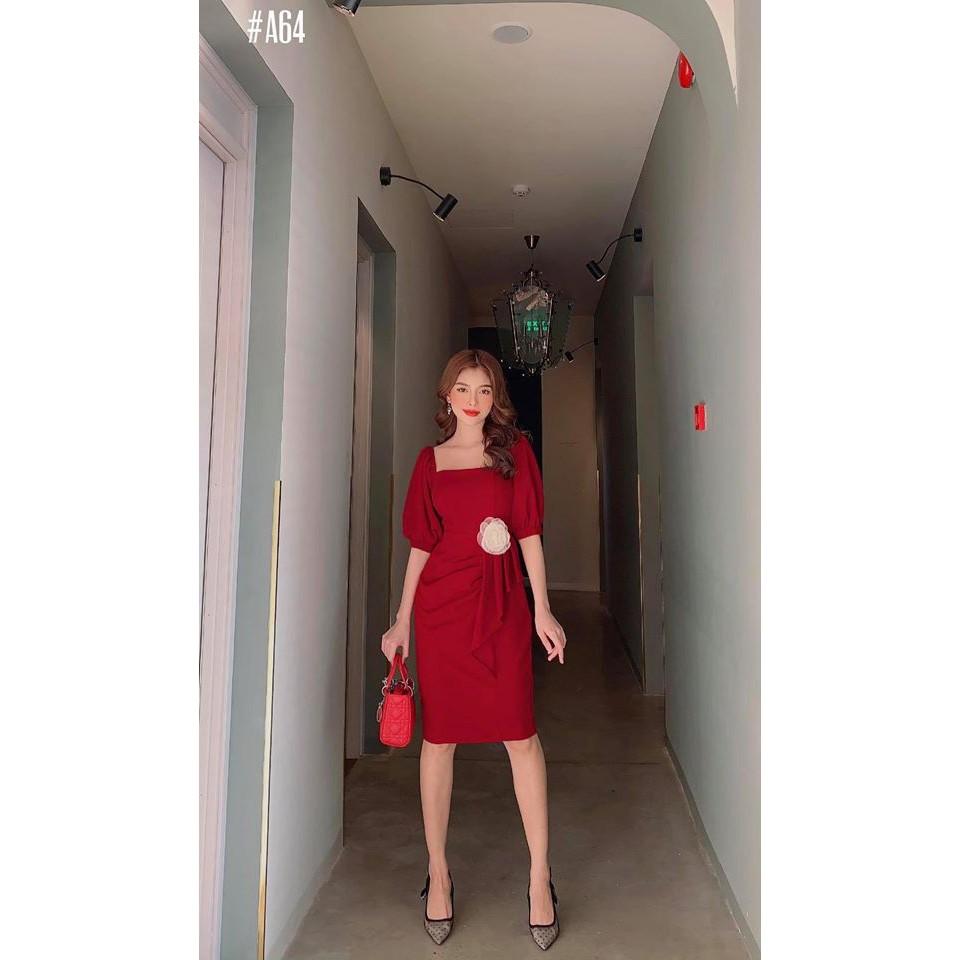 Đầm cổ vuông nhún bèo sang chảnh