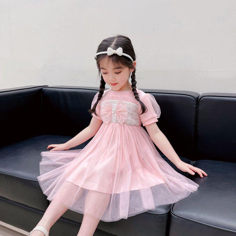 DONGSHOP Váy mùa hè cho bé gái 2023 Váy công chúa siêu xinh xắn Váy lụa phương Tây Váy trẻ em