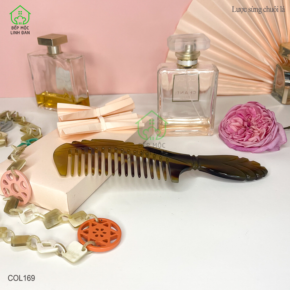 Lược Sừng Răng Thưa Chuôi Lá (Size: XL-20cm) Đường Nét Uốn Lượn [COL169]