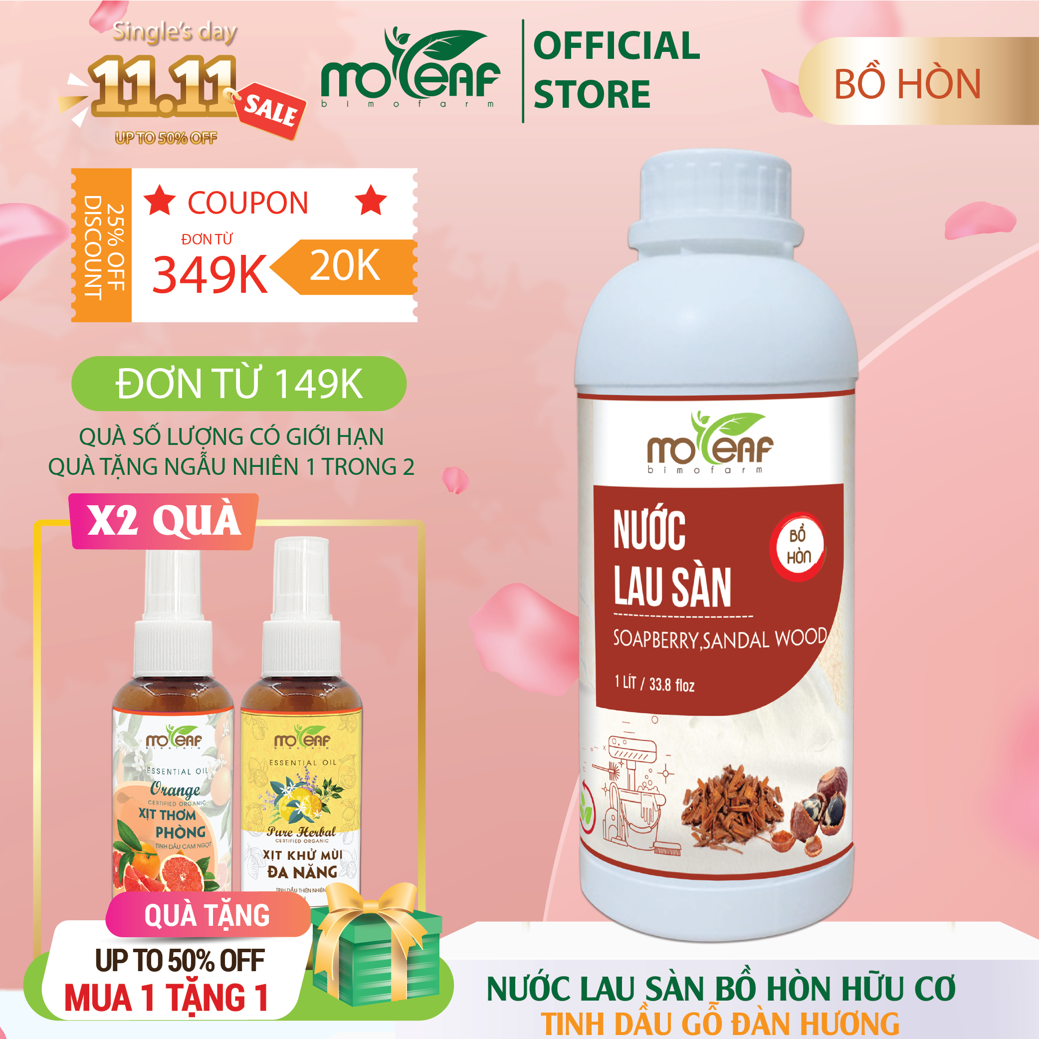 Nước lau sàn Hữu cơ Moleaf đuổi muỗi tinh dầu Gỗ Đàn Hương 4000ml