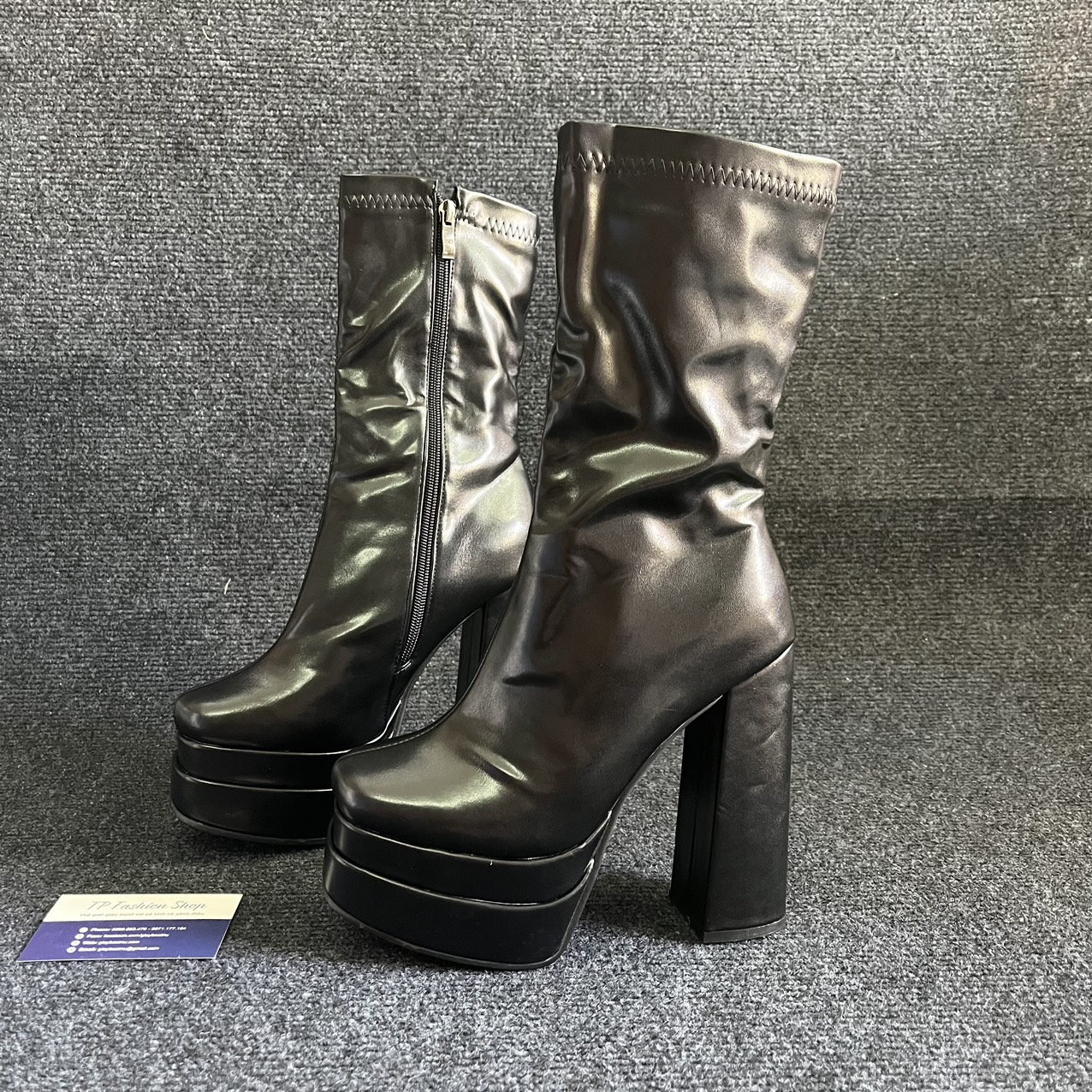 [ Sẵn ĐEN- TRẮNG] Giày boot nữ cao gót 14cm cổ lửng ĐẾ KÉP phong cách Âu Mỹ GBN120