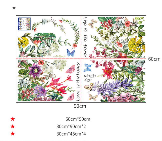 Decal trang trí tường - Chân tường hoa sắc màu