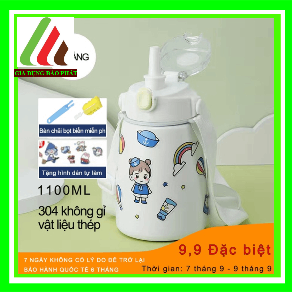 Bình giữ nhiệt có ống hút,cute cốc giữ nhiệt 1000ml Bình đựng nước có 304 Cốc rơm bằng thép