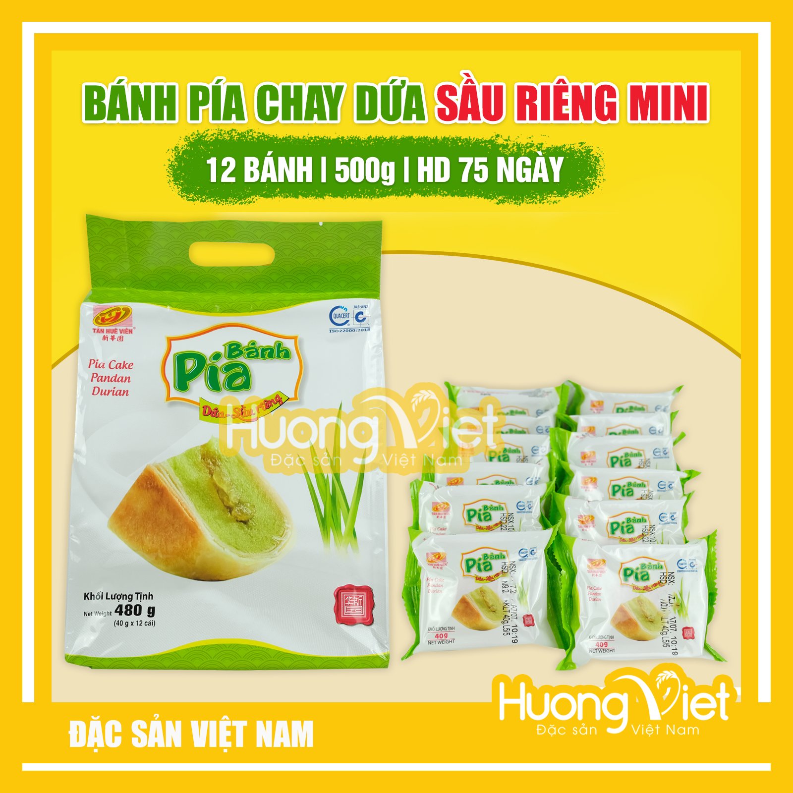 Đặc Sản Sóc Trăng - Bánh Pía Chay Dứa Sầu Riêng Mini, Bánh Pía Không Trứng Tân Huê Viên 500G, Đặc Sản Sóc Trăng