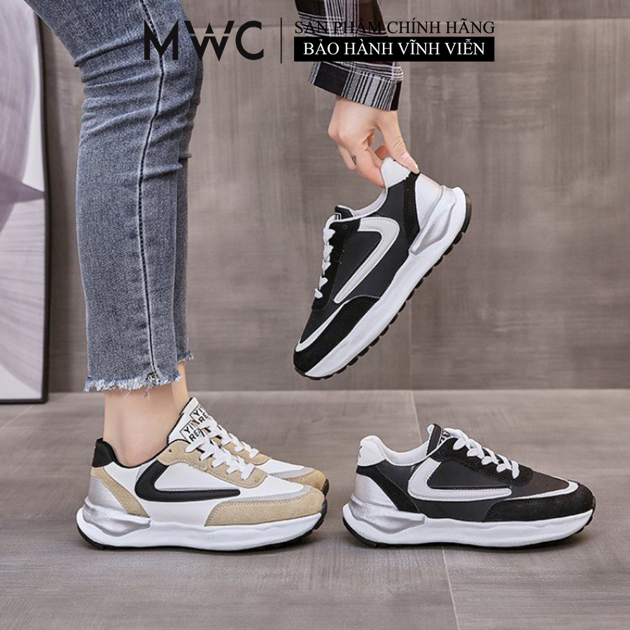 Giày Thể Thao Sneaker Nữ MWC Đế Cao Thời Trang Phong Cách Cá Tính Màu Đen Kem A007