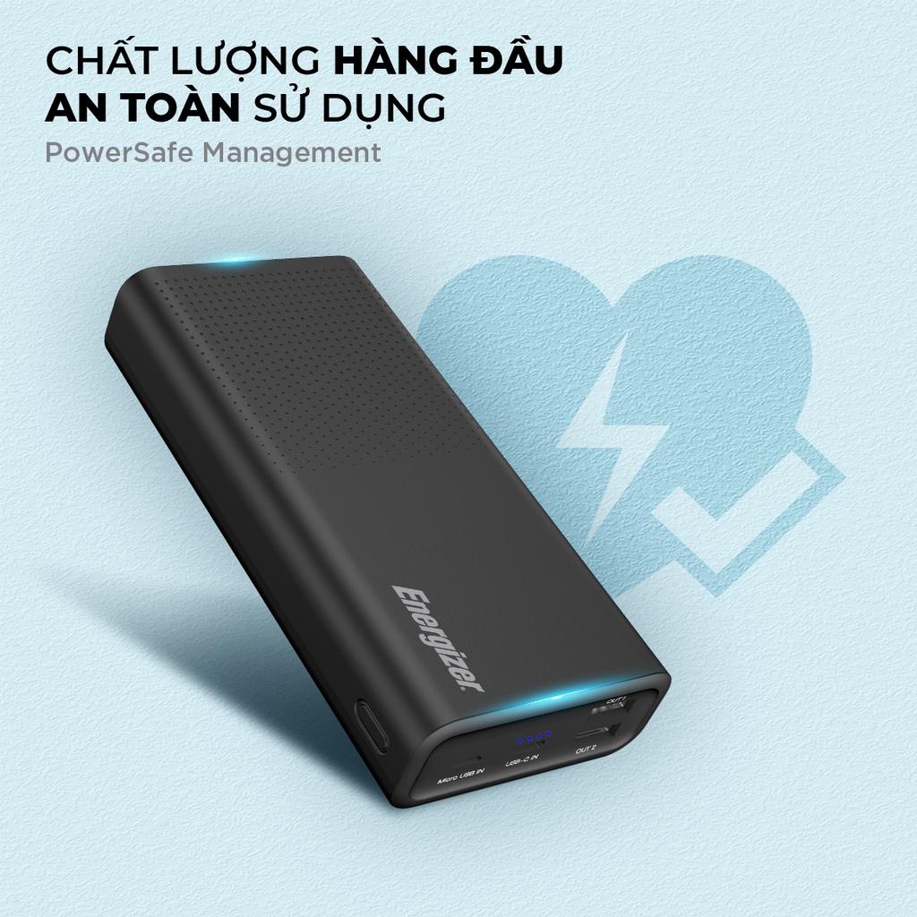 Pin dự phòng Energizer 20000mAh UE20012PQ - tích hợp sạc nhanh 2 chiều, 3 cổng sạc ra tiện lợi - Hàng chính hãng