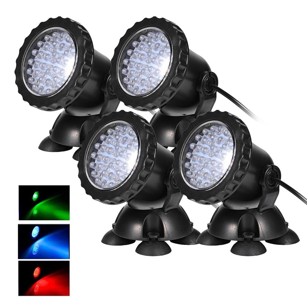 Bộ 4 Đèn Led 36 Bóng Rgb Ip67 Chống Thấm Nước Cho Hồ Cá