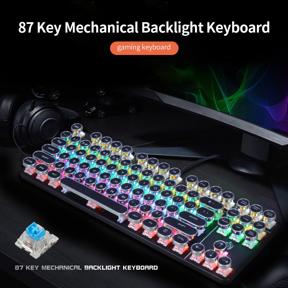 Bàn phím cơ chơi game có dây HJK917 với 87 phím Hiệu ứng đèn nền Màu trắng với Xanh lam