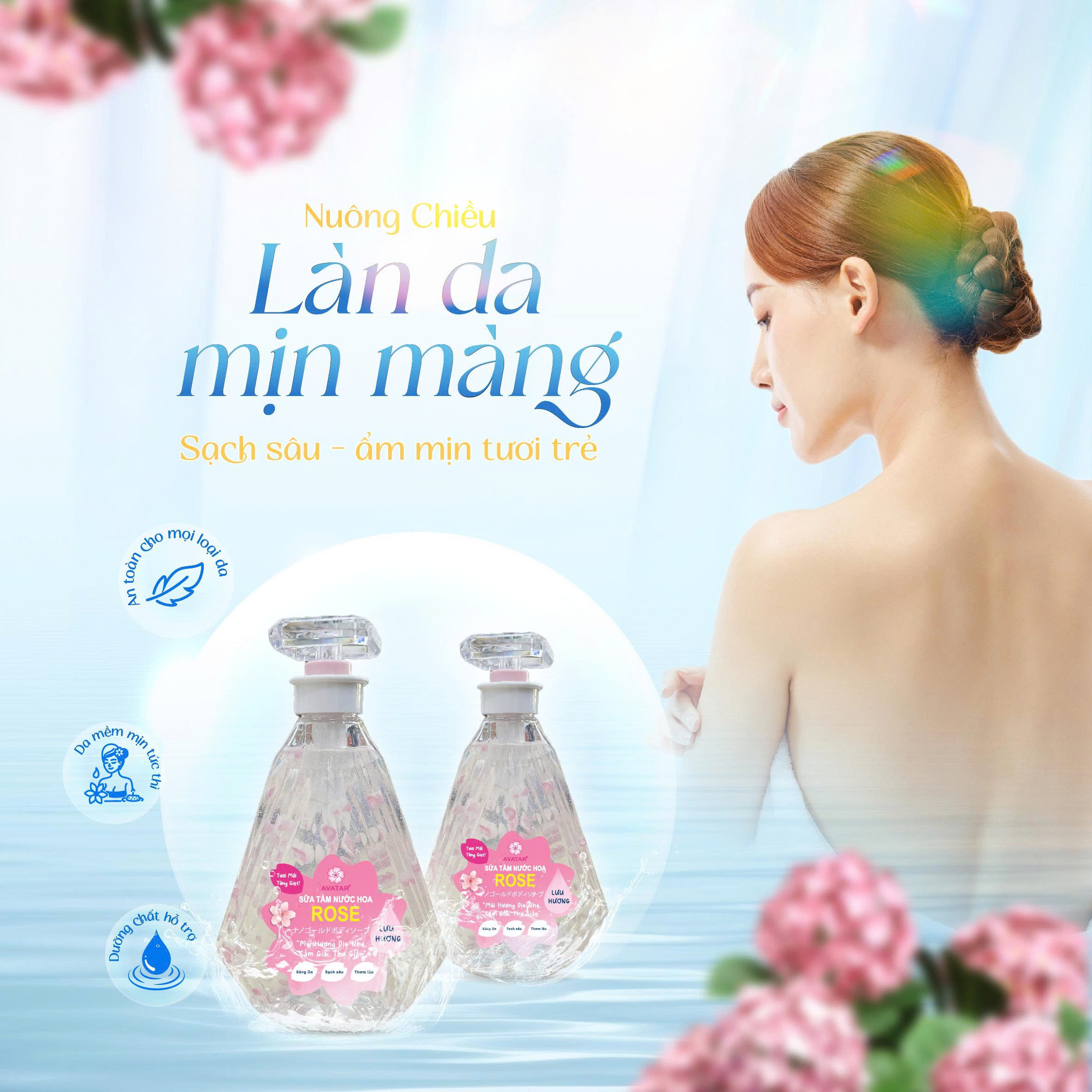 Sữa Tắm Cánh Hoa Tươi Giúp Trắng Mịn Da Hương Hoa Hồng Avatar Rose Shower Gel 800 mL