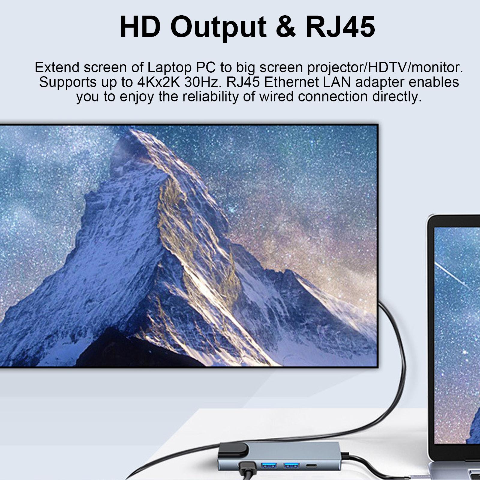 5-IN-1 USB C Hub Type-C Docking Station Multiport Adapter with 4K HD RJ45 Ethernet USB 3.0 USB 2.0 PD Charging Port
