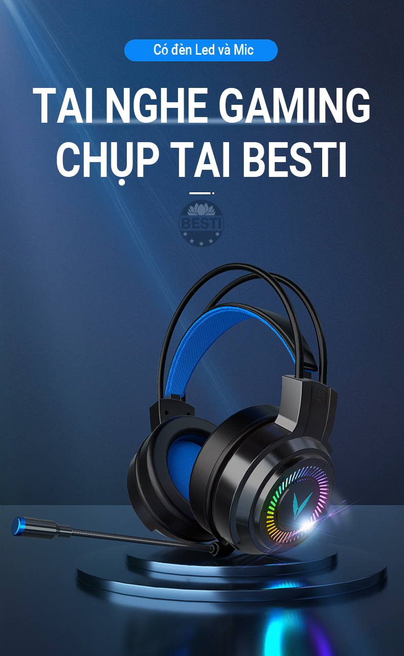 Tai Nghe Gaming Chụp Tai Máy Tính Besti BT01 Có Đèn Led Đổi Màu Và Mic Đàm Thoại, Headphone Chơi Game Trên Laptop, PC - Hàng Chính Hãng Besti