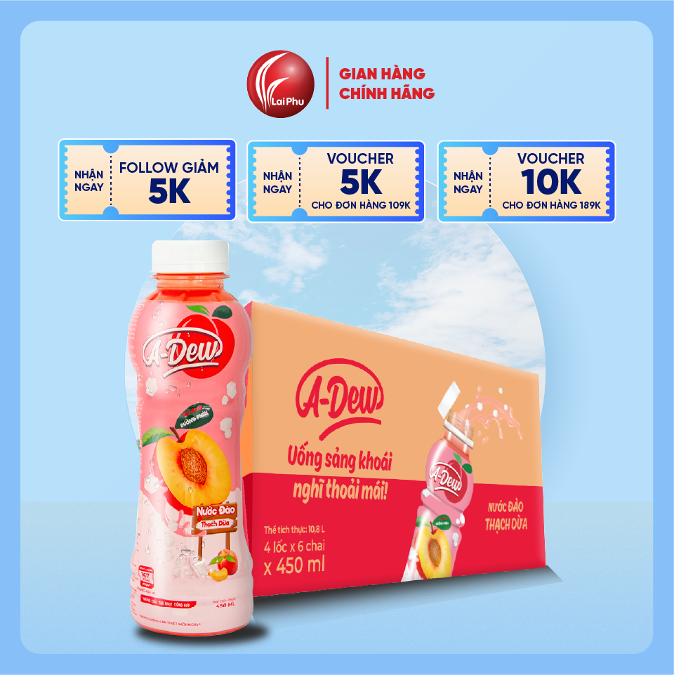 Nước Đào Thạch Dừa A Dew Chai 450ml - Thùng 24 Chai