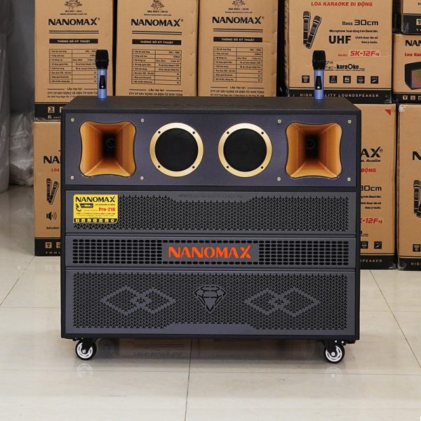 Loa Kéo Nanomax Bình Và Điện Pro-218 Bass Đôi 50cm 3000Watt Công Suất Lớn Kèm 2 Micro. Hàng Chính hãng