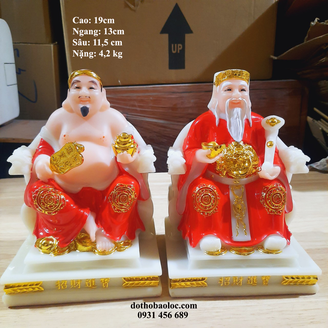 Cặp tượng thần tài ông địa đá ngồi ghế cao cấp Đài Loan cao 8 inch