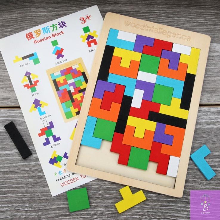 Bộ Ghép Hình Gỗ, Xếp Hình Tetris 40 chi tiết - Đồ Chơi Thông Minh Sáng Tạo Cho Bé