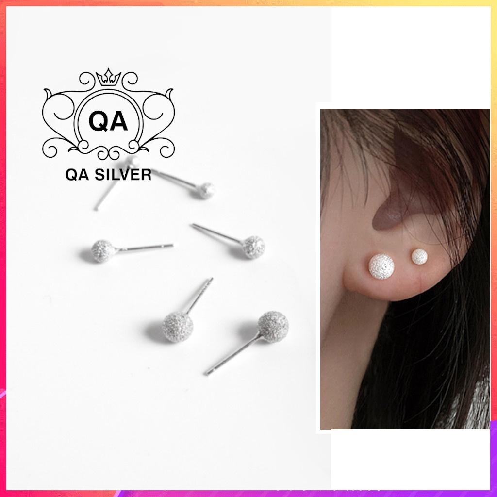 Bông tai bạc 925 nụ bi tròn cát nhám khuyên nam nữ tối giản S925 MINIMAL Silver Earrings QA SILVER EA210303