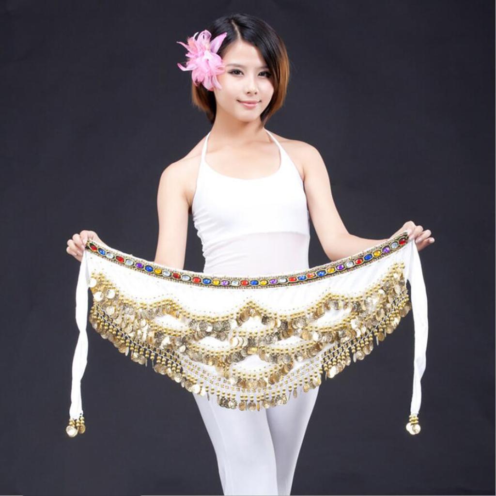 Womens Sweet Bellydance Hip Scarf With Gold Coins Skirts Wrap Noisy