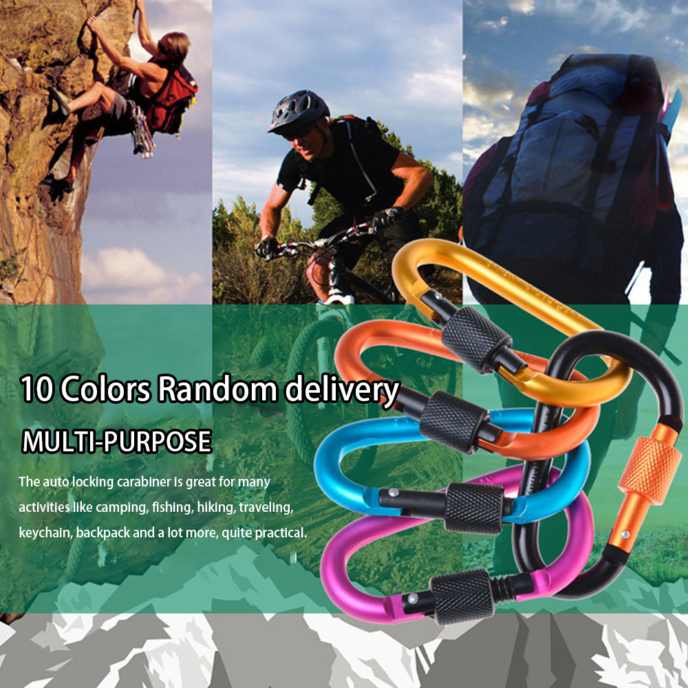 Móc Khóa Carabiner Dạng D Bằng Hợp Kim Nhôm Chịu Lực 35kg Cắm Trại Ngoài Trời Đi Bộ Đường Dài