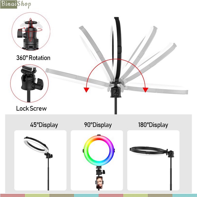 VIJIM K9 RGB - Combo Đèn LED Dạng Vòng 10 Màu Và Chân Đế Linh Hoạt Cho Selfie, Quay mạng xã hội- Hàng chính hãng