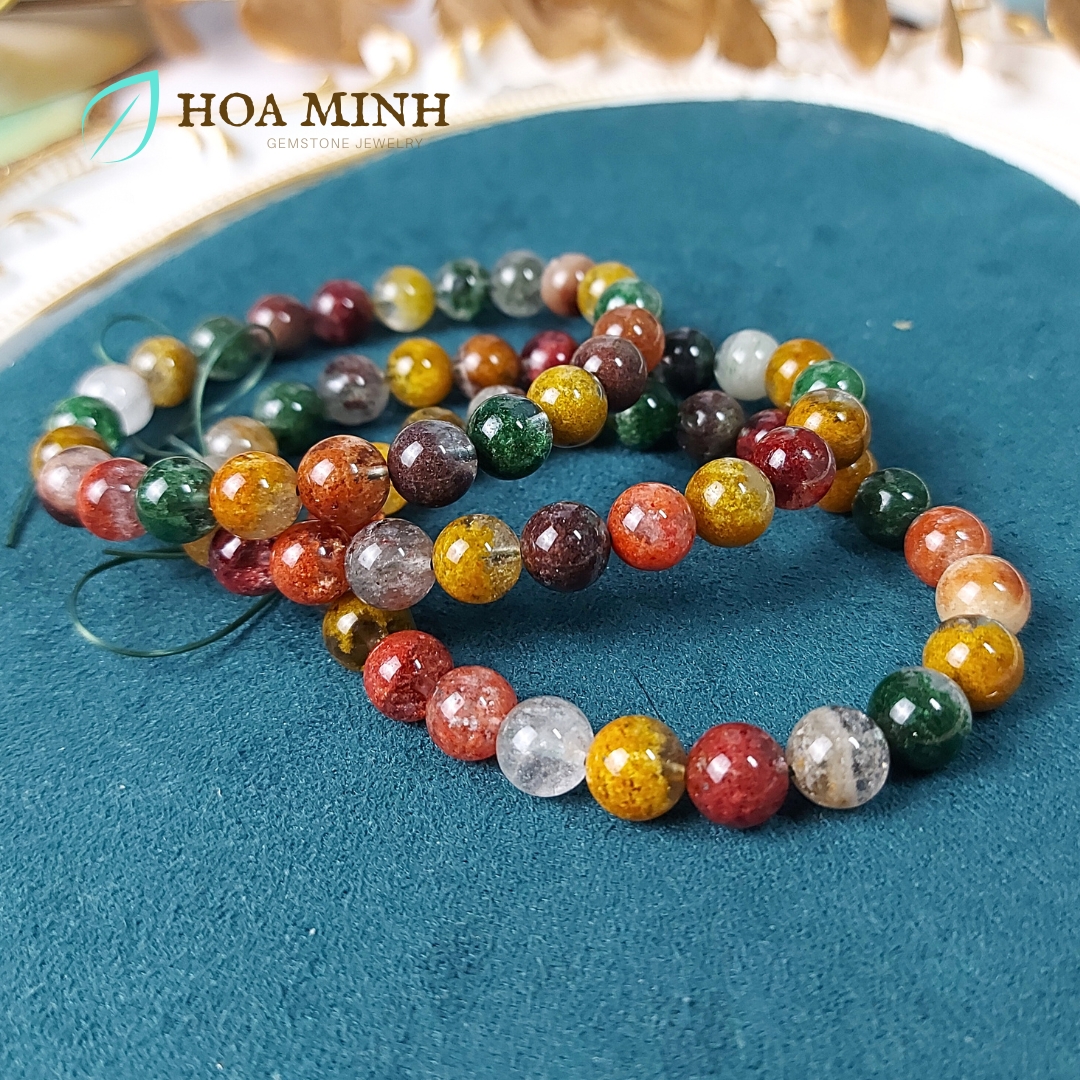 Vòng tay đá Thạch Anh Ưu Linh đa sắc size hạt 9 li VIP phong thủy may mắn không kén mệnh