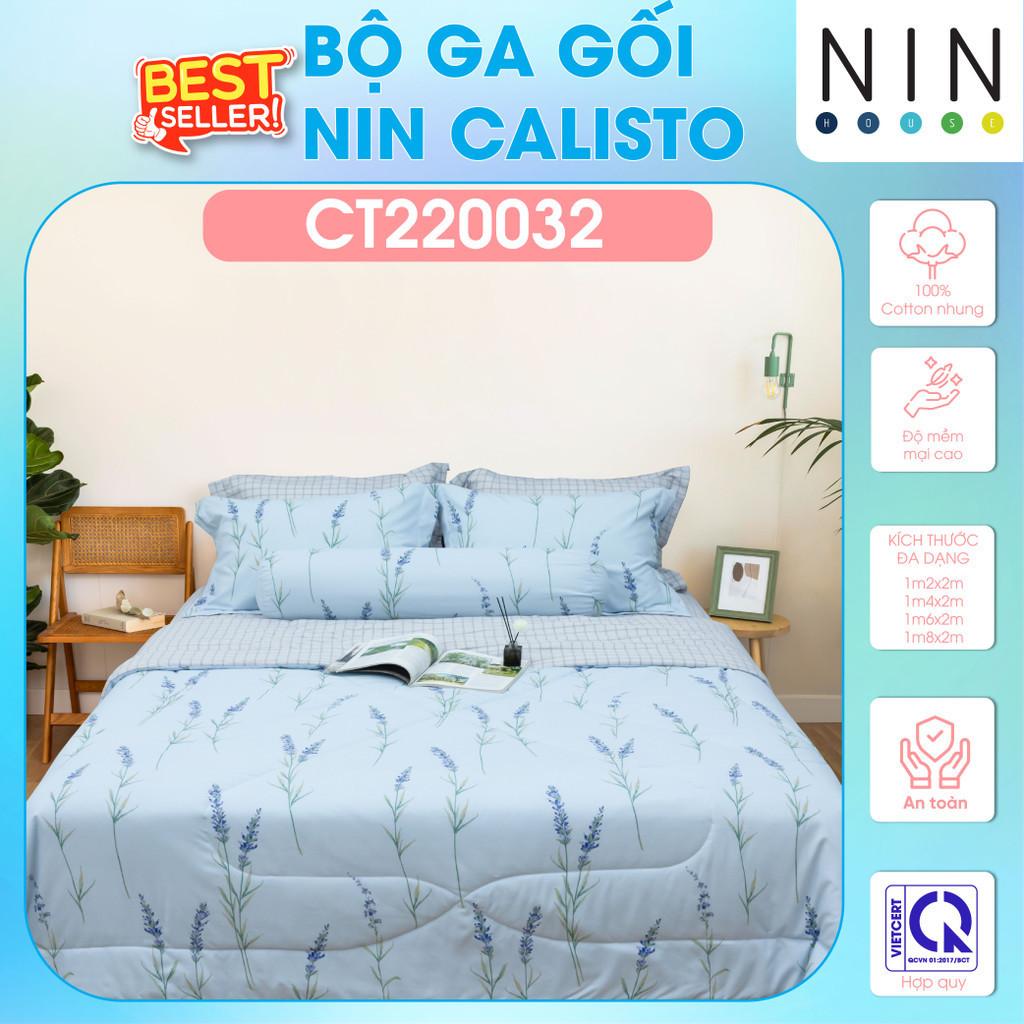 NEW 2024 Bộ 3,4 món drap cotton, áo gối NIN Calisto CT220032 1m2, 1m4, 1m6, 1m8 bọc nệm bo chun, cao cấp